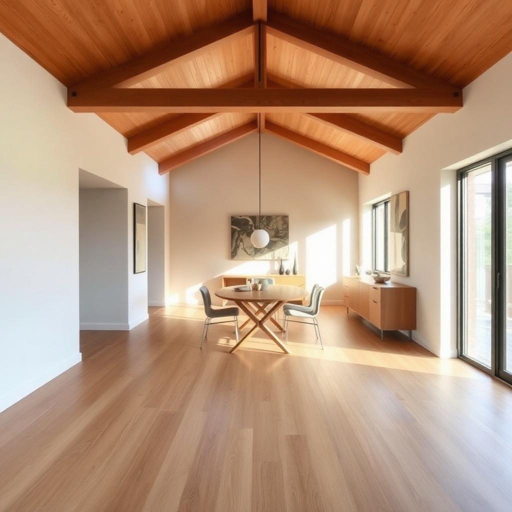 Refinished oak floors in a modern dining room